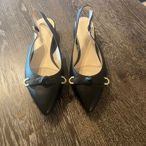 Cole Haan Black Slingback Flats with Gold Buckle